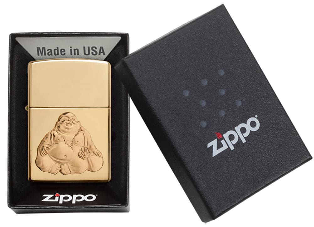 Zippo 29626 254B Laughing Buddah Emblem Windproof Lighter, Classic Model, Gold - OUTBACK