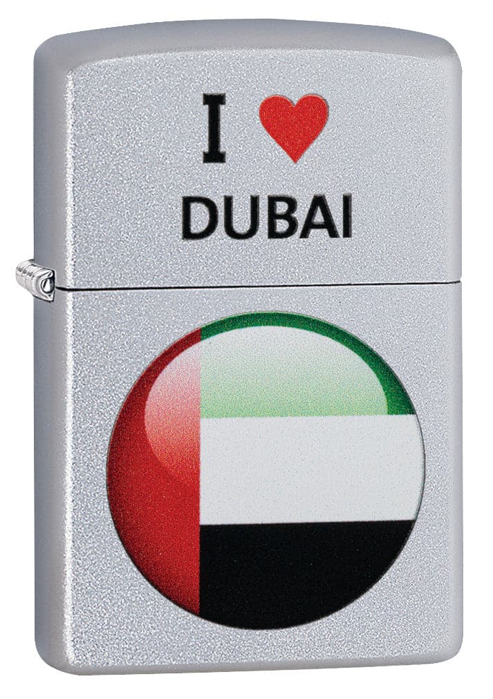 Zippo CI412387 205 I Love Dubai Design Satin Chrome Windproof Lighter, Middle East Model, Silver - OUTBACK