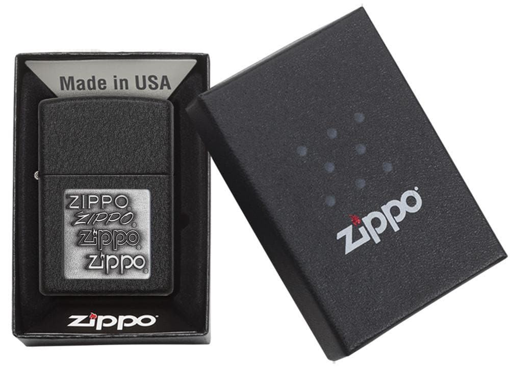 Zippo 363 Black Crackle Silver Zippo Logo Windproof Lighter, Classic Model, Black - OUTBACK