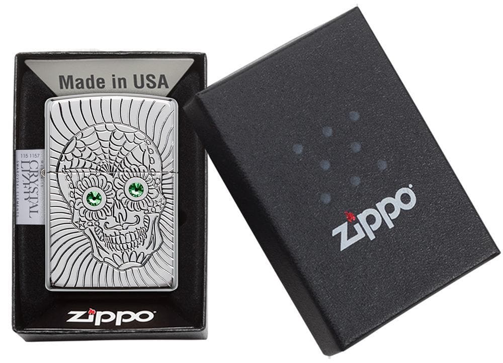 Zippo 49172 Armor Sugar Skull Design High Polish Chrome Windproof Lighter, Classic Model, Silver - OUTBACK