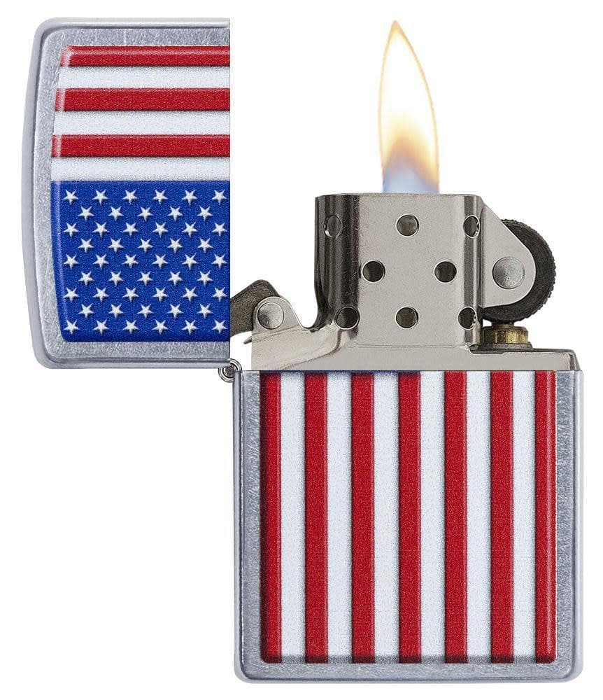 Patriotic Street Chrome Windproof Lighter, Classic Model, Silver - OUTBACK