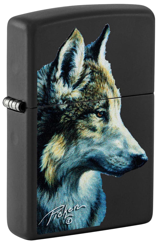 Zippo 48598 218 Linda Pickens Wolf Design Black Matte Windproof Lighter - OUTBACK