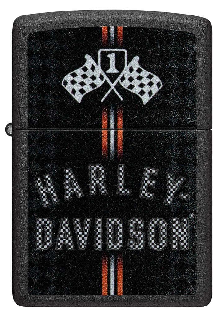 Zippo 48558 236 Harley Davidson Checkered Flags Design Black Crackle Windproof Lighter - OUTBACK