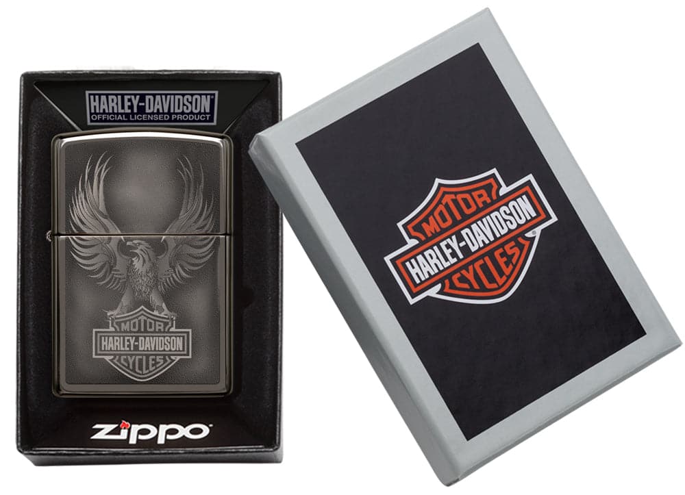 Zippo 49044 150 Harley Davidson Eagle Black Ice Windproof Lighter, Classic Model, Black - OUTBACK