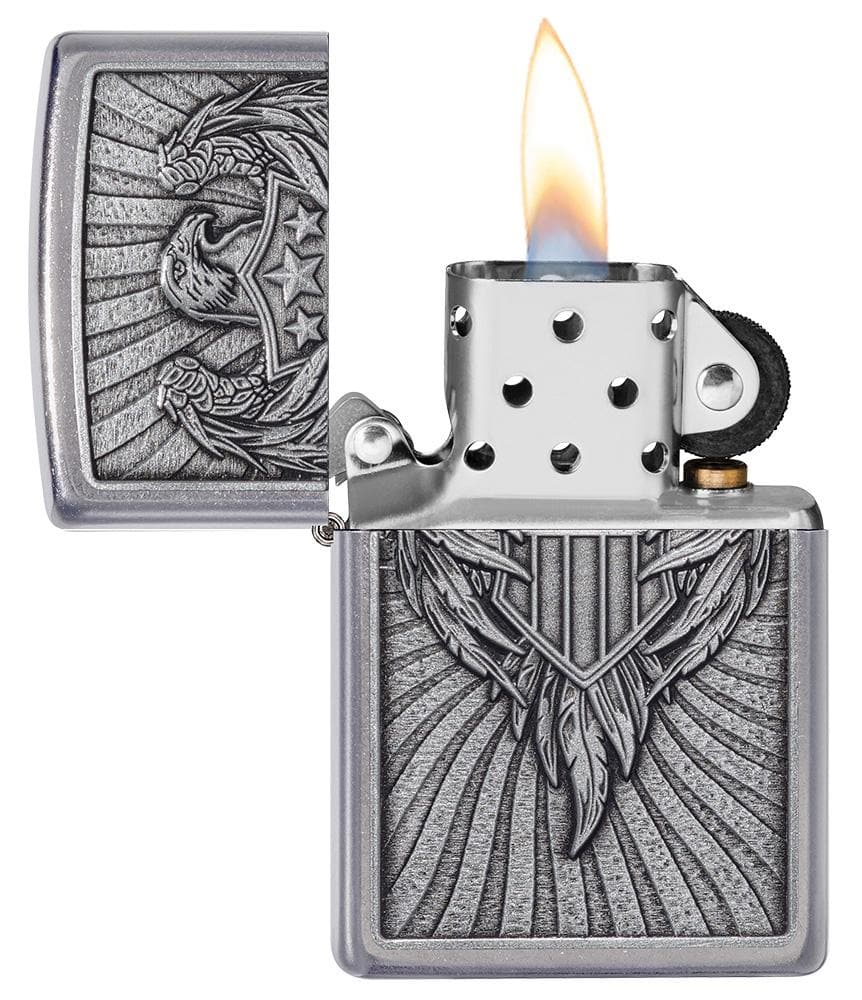 Zippo 49450 207 Eagle Shield Emblem Design Street Chrome Windproof Lighter, Classic Model, Silver - OUTBACK