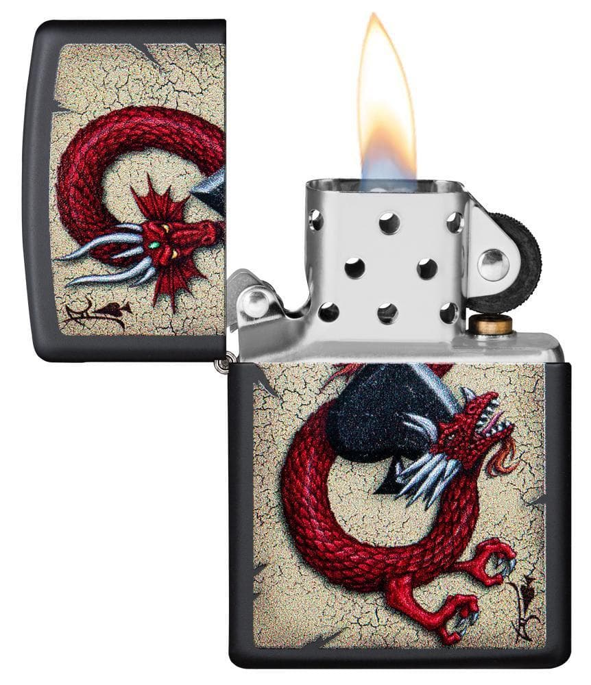 Zippo 29840 218 Dragon Ace Design Black Matte Windproof Lighter, Classic Model, Black - OUTBACK