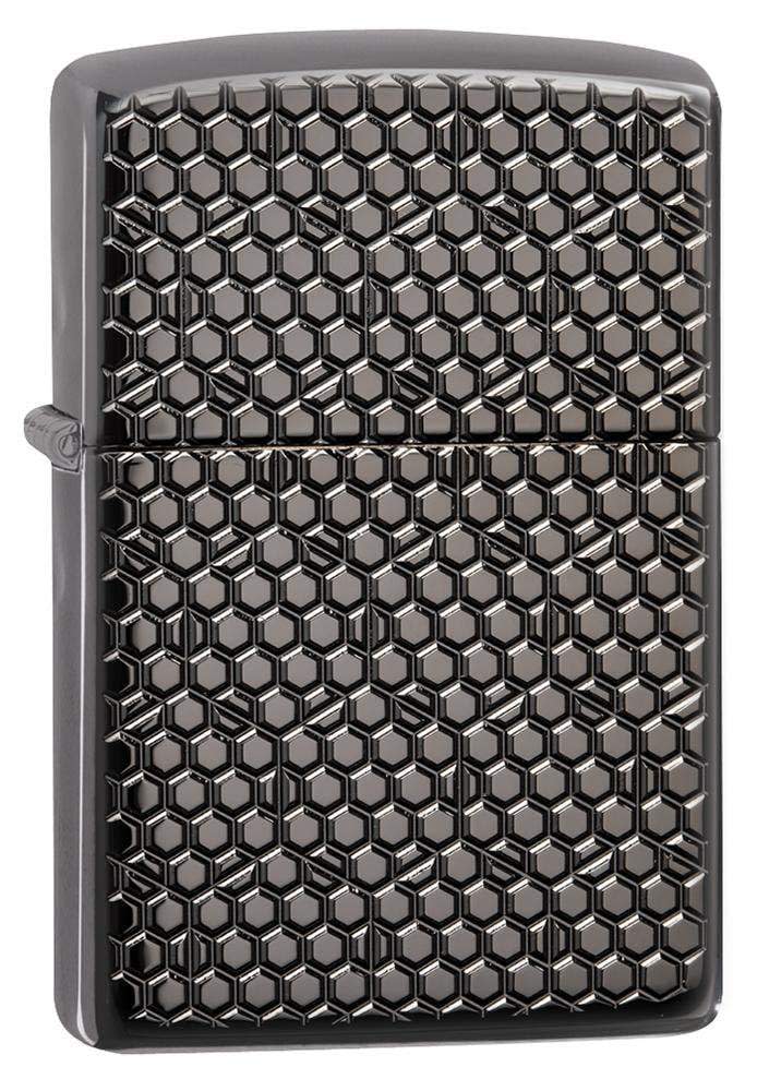 Zippo 49021 150 Hexagon DesignHigh Polish Black  Windproof Lighter, Armor Model, Black - OUTBACK