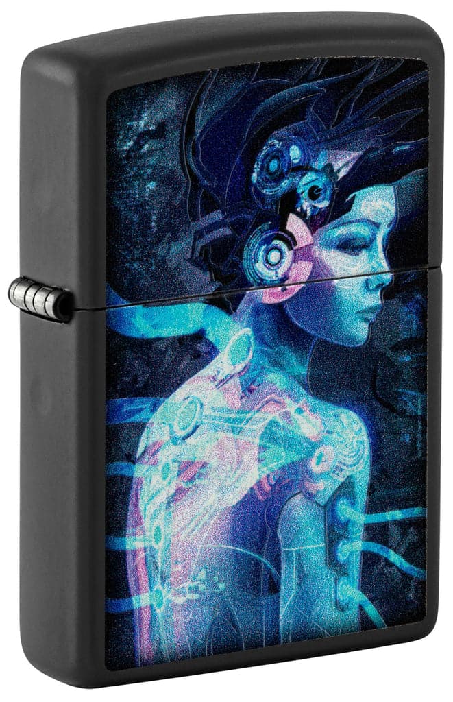 Zippo 48517 218 Black Light Cyber Woman Design Black Matte Windproof Lighter - OUTBACK