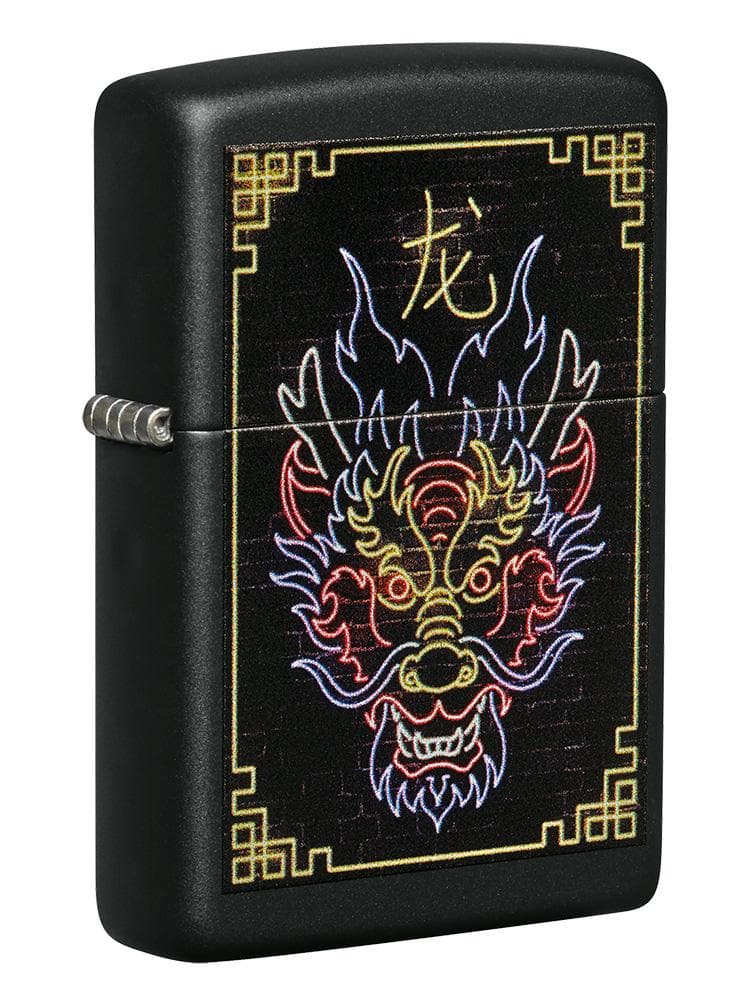 Zippo 49396 218 Neon Dragon Design Black Matte Windproof Lighter, Classic Model, Black - OUTBACK