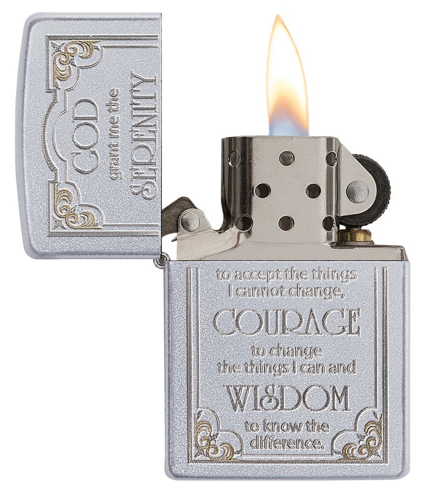 Zippo 28458 205 Serenity Prayer Satin Chrome Windproof Lighter, Classic Model, Silver - OUTBACK