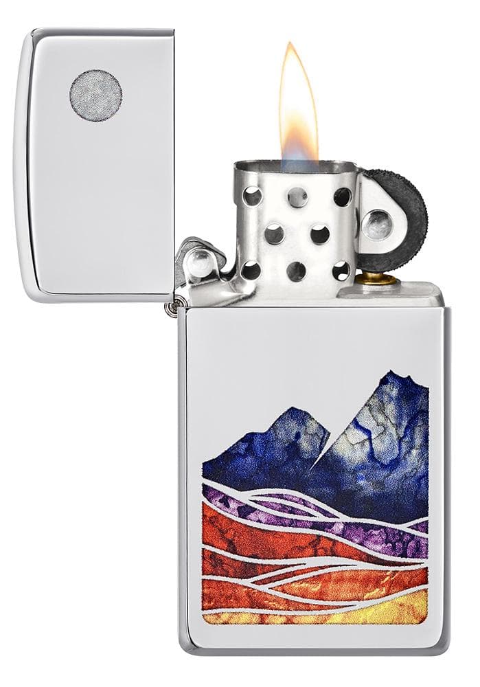 Slim Landscape Design High Polish Chrome Windproof Lighter, Slim Model, Silver - OUTBACK