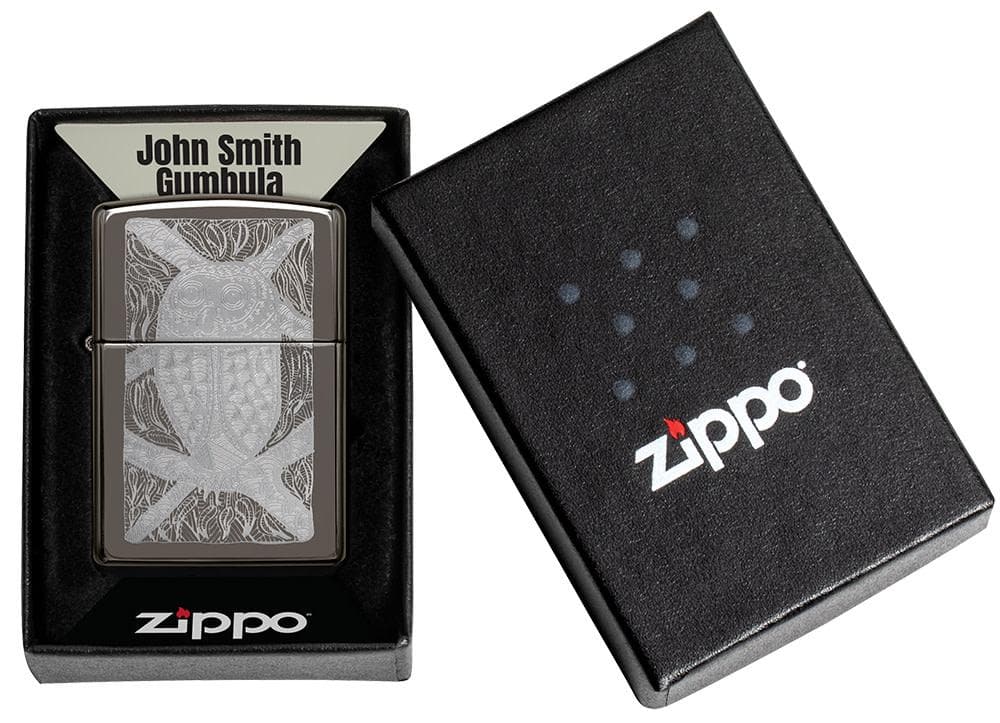 Zippo 49612 150 John Smith Gumbula Owl Black Ice Windproof Lighter, Classic Model, Black - OUTBACK