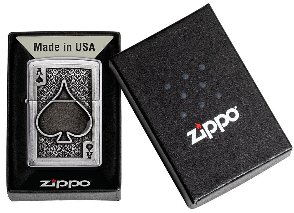 Zippo 49637 200 Ace Of Spades Emblem Brushed Chrome Windproof Lighter - OUTBACK