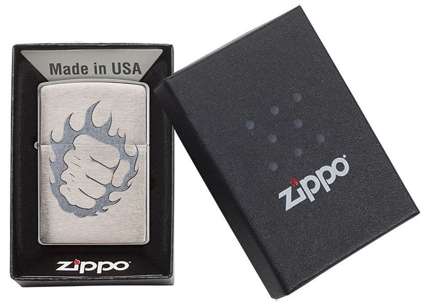 Zippo 29428 Tattoo Fire & First Brushed Chrome Windproof Lighter, Classic Model, Silver - OUTBACK