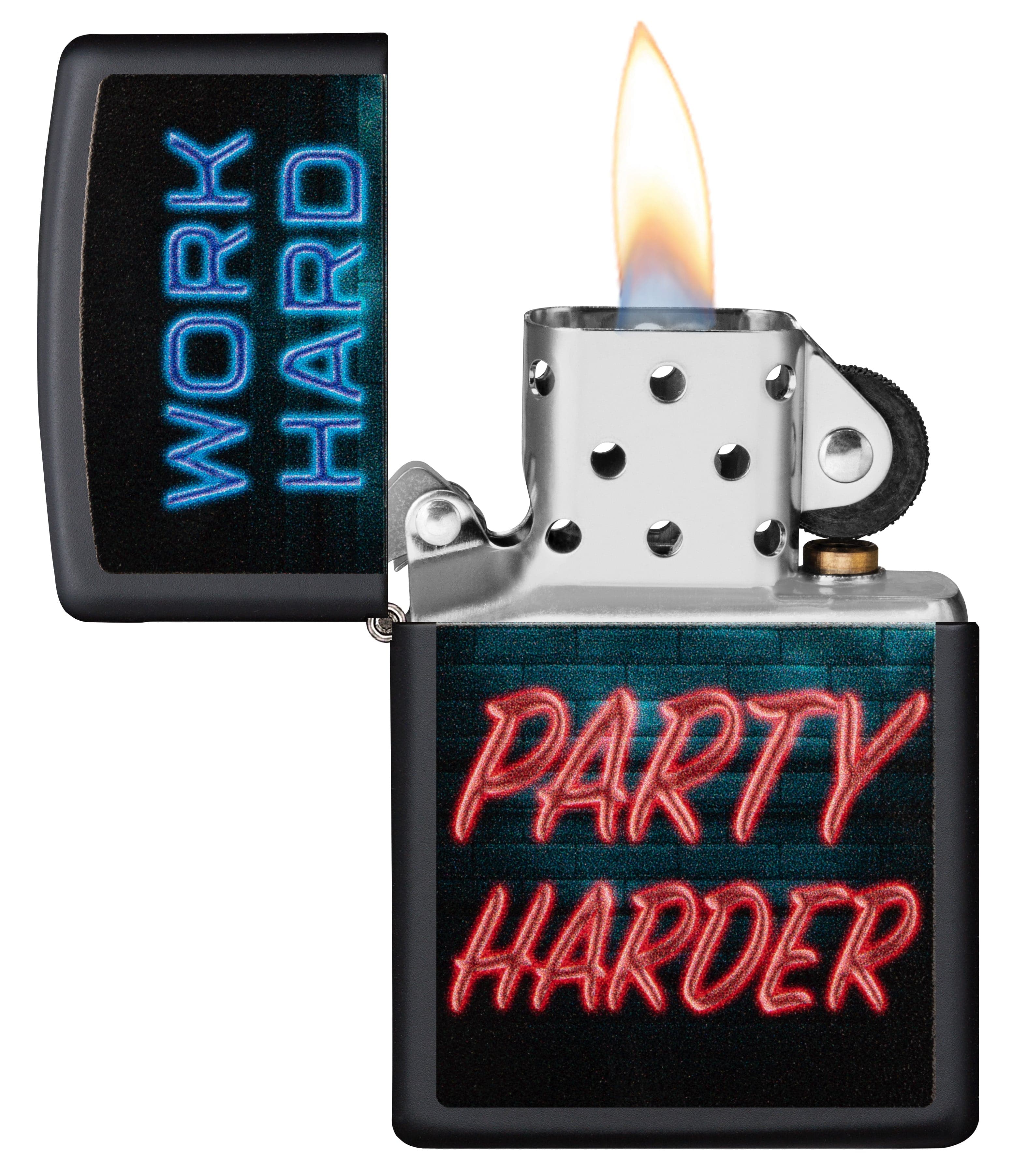 Zippo CI412248 218 Work Hard Design Black Matte Windproof Lighter, Middle East Model, Black - OUTBACK