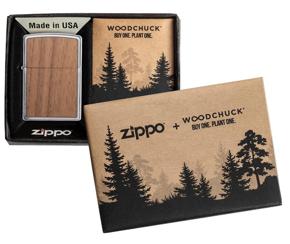 Zippo 49039 200 WOODCHUCK USA Walnut Two-Sided Emblem Windproof Lighter , Classic Model, Silver - OUTBACK