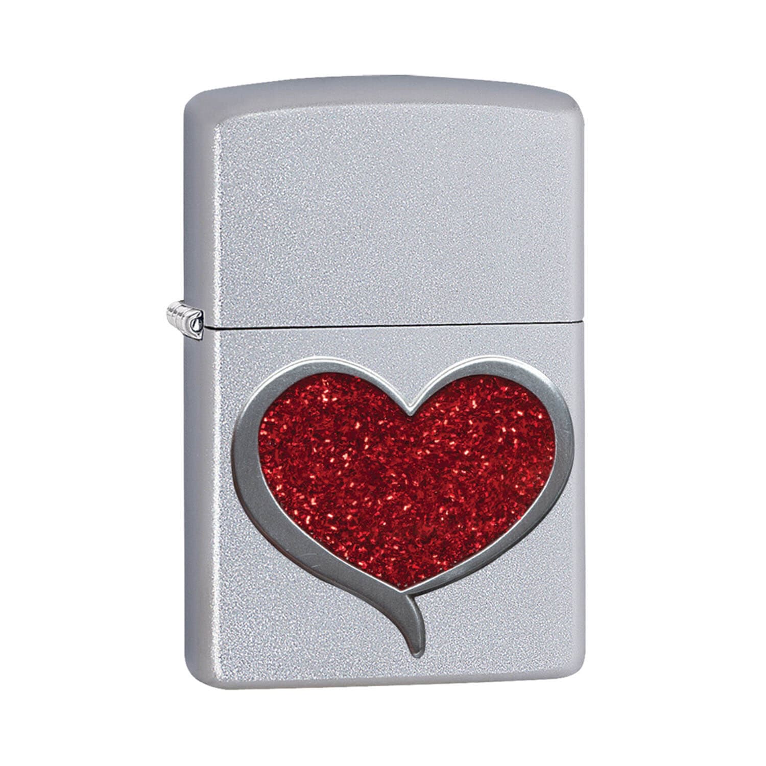 Zippo 29410 Glitter Heart Satin Chrome Windproof Lighter, Classic Model, Silver - OUTBACK