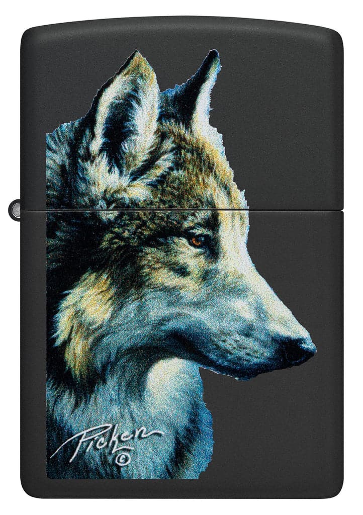 Zippo 48598 218 Linda Pickens Wolf Design Black Matte Windproof Lighter - OUTBACK