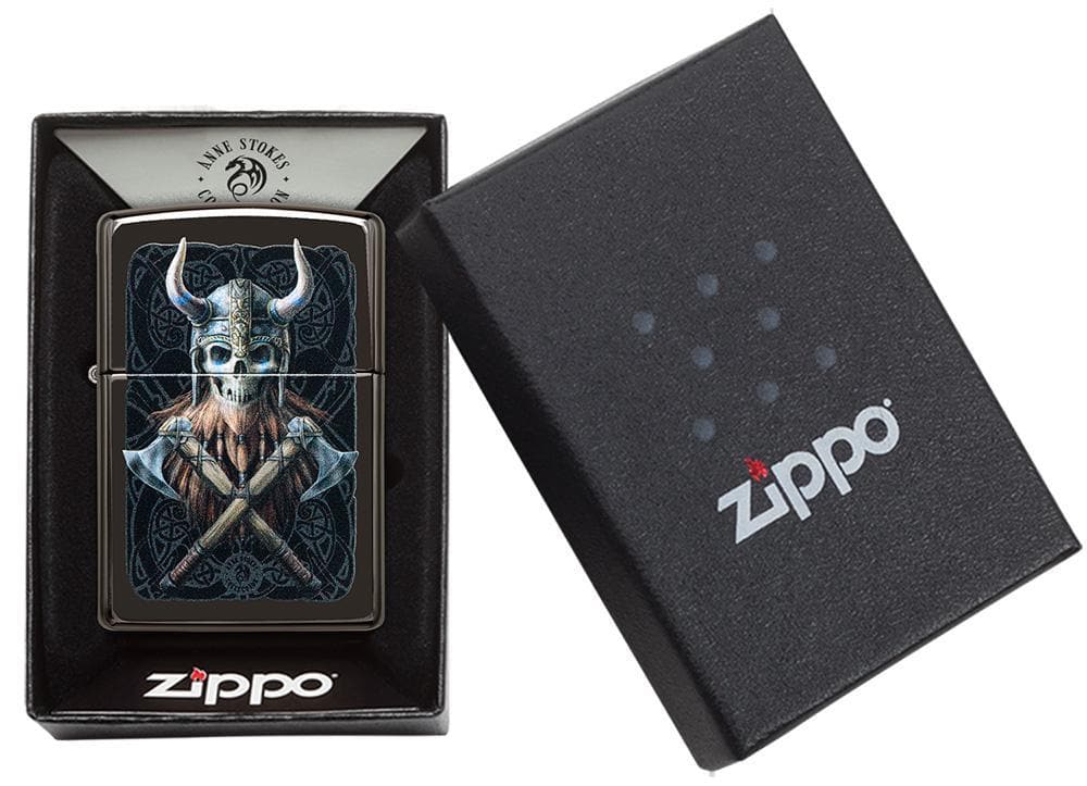 Zippo 49106 Zippo Anne Stokes Viking Skull High Polish Black Windproof Lighter, Classic Model, Black - OUTBACK