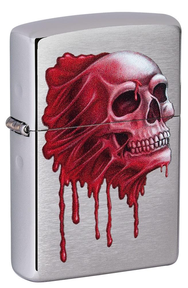 Zippo 49603 Bloody Skull Design Brushed Chrome Windproof Lighter, Classic Model, Brushed Chrome - OUTBACK