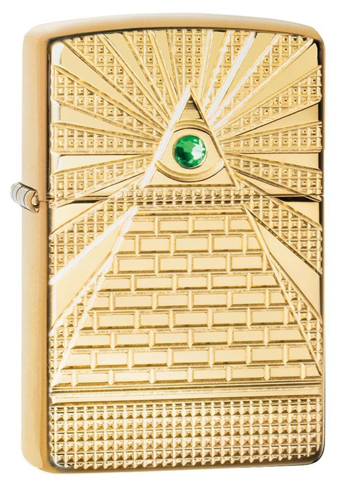 Zippo 49060 169 Eye Of Providence Design High Polish Brass Windproof Lighter, Armor Model, Gold - OUTBACK