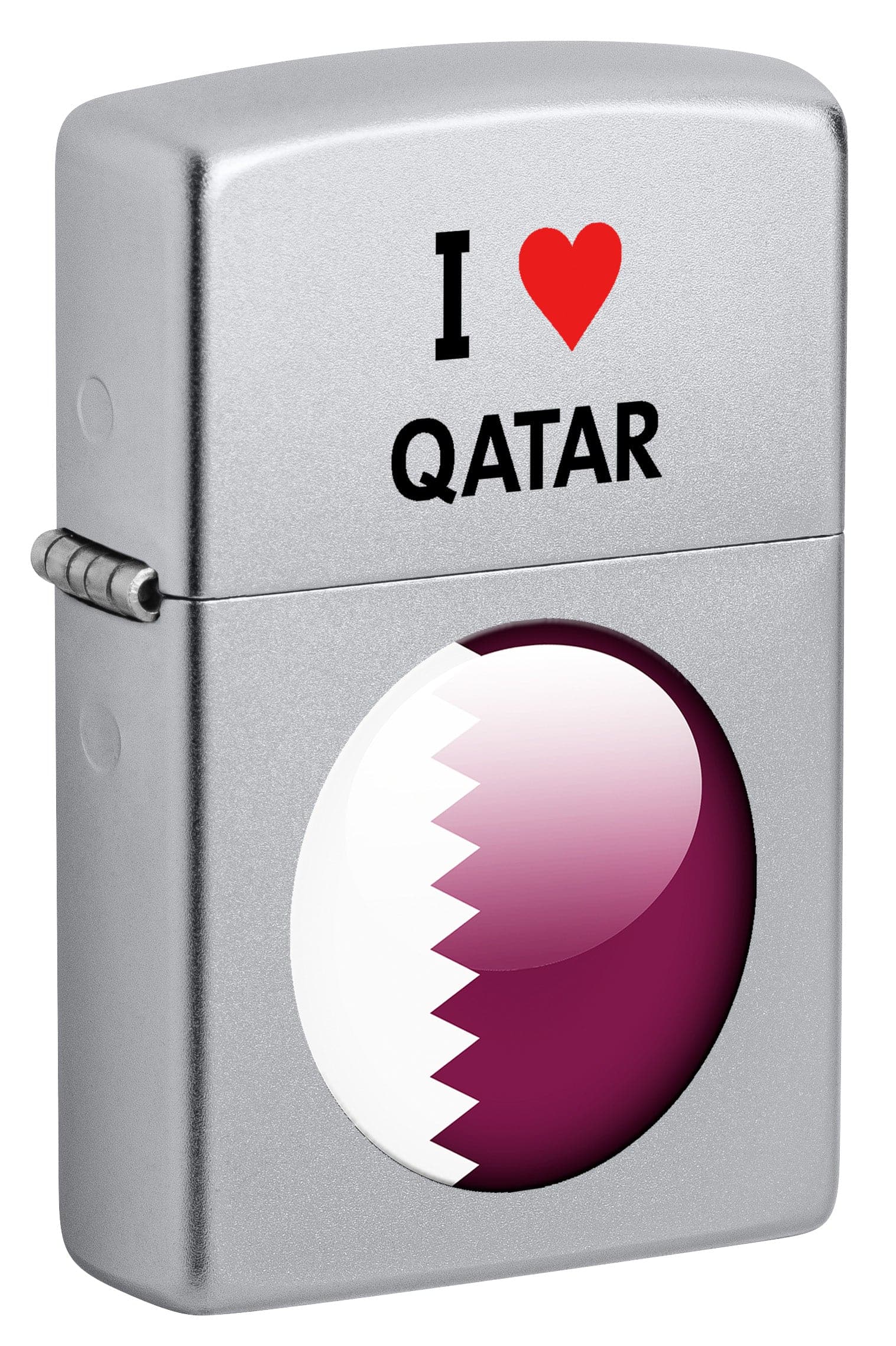 Zippo CI412705 205 I Love Qatar Design Satin Chrome Windproof Lighter, Middle East Model, Silver - OUTBACK