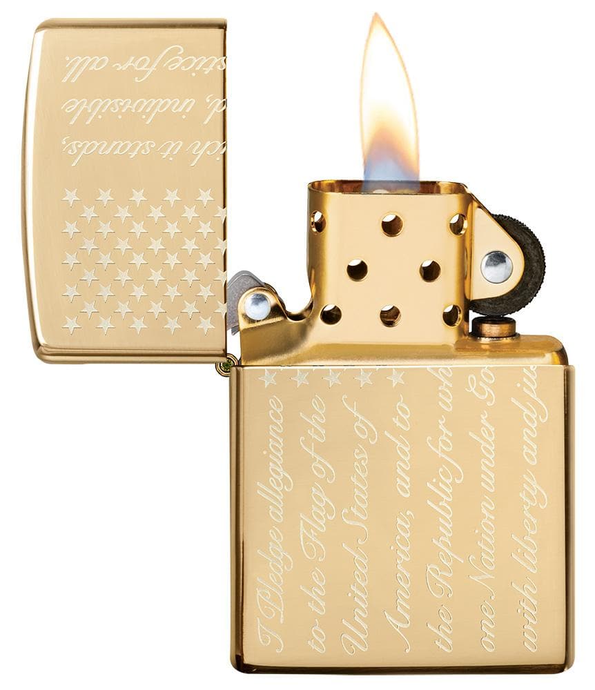 Zippo 49585 Pledge of Allegiance Design High Polish Brass Windproof Lighter, Classic Model, High Polish Brass - OUTBACK