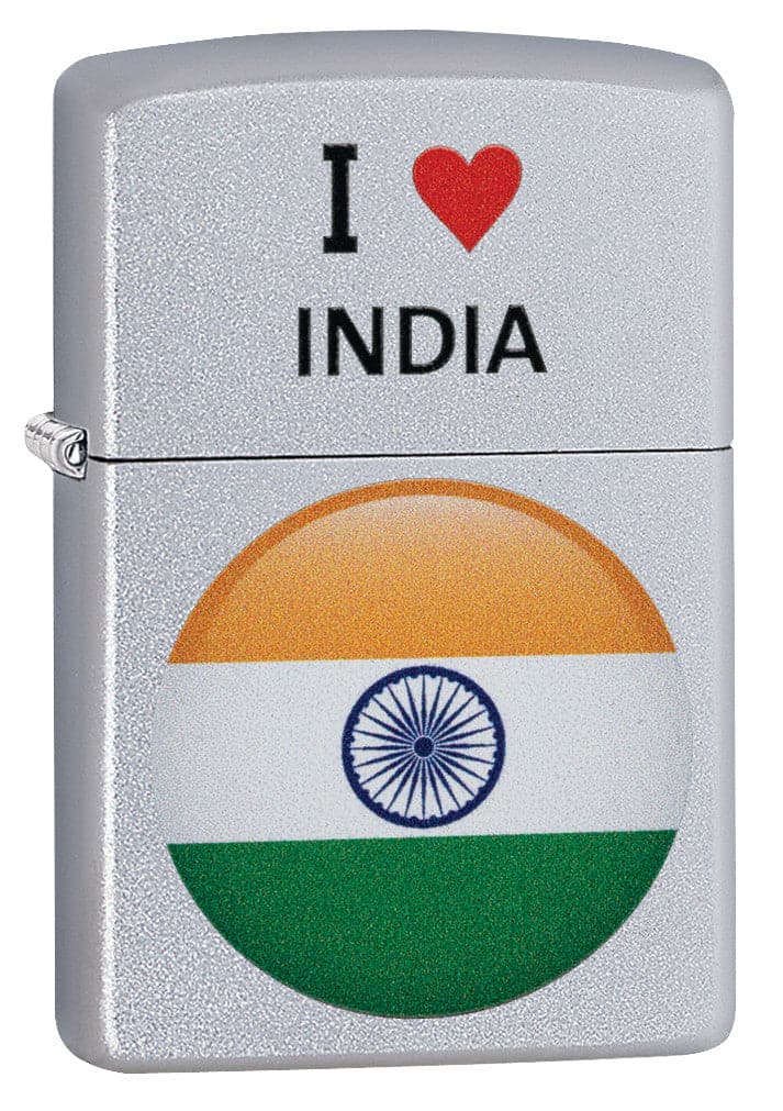 Zippo CI412388 205 I Love India Satin Chrome Design Windproof Lighter, Middle East Model, Silver - OUTBACK