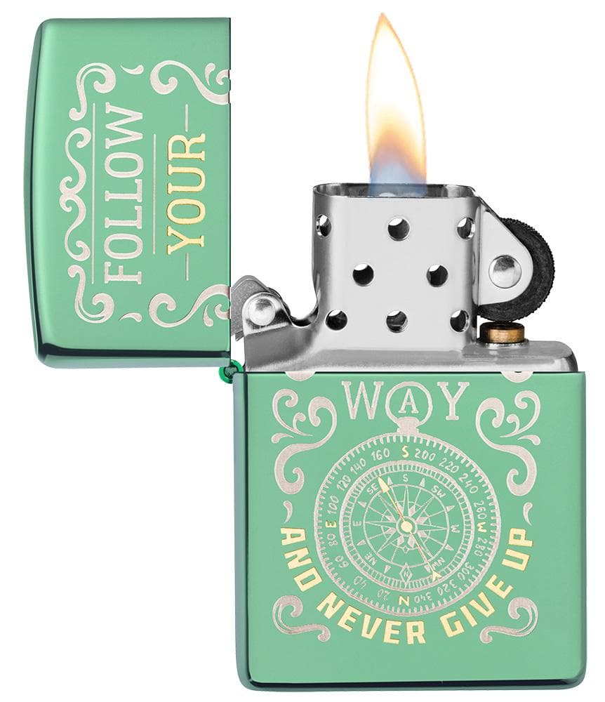 Zippo 49161 Follow Your Way Design High Polish Green Windproof Lighter, Classic Model, Green - OUTBACK