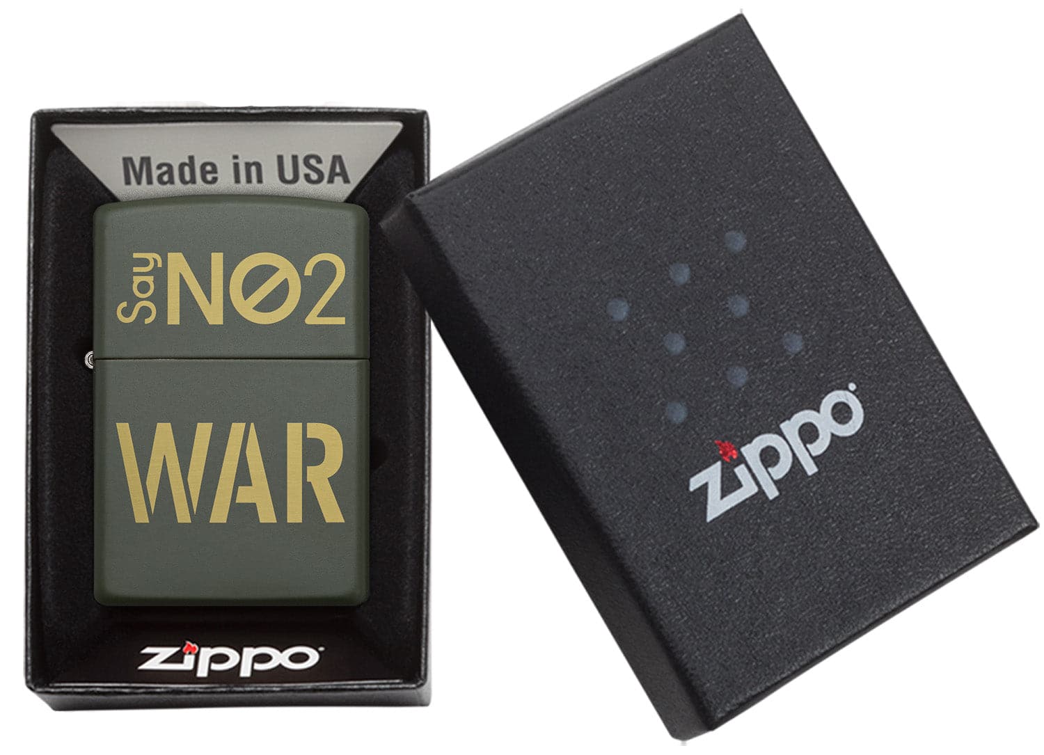 Zippo MP402954 221 Say No To War Design Green Matte Windproof Lighter, Middle East Model, Green - OUTBACK