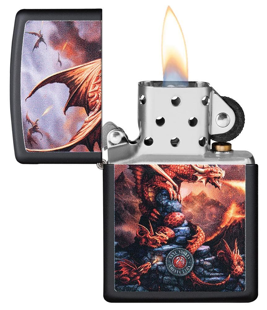 Zippo 49097 Anne Stokes Fire Breathing Dragon Black Matte Windproof Lighter, Classic Model, Black - OUTBACK