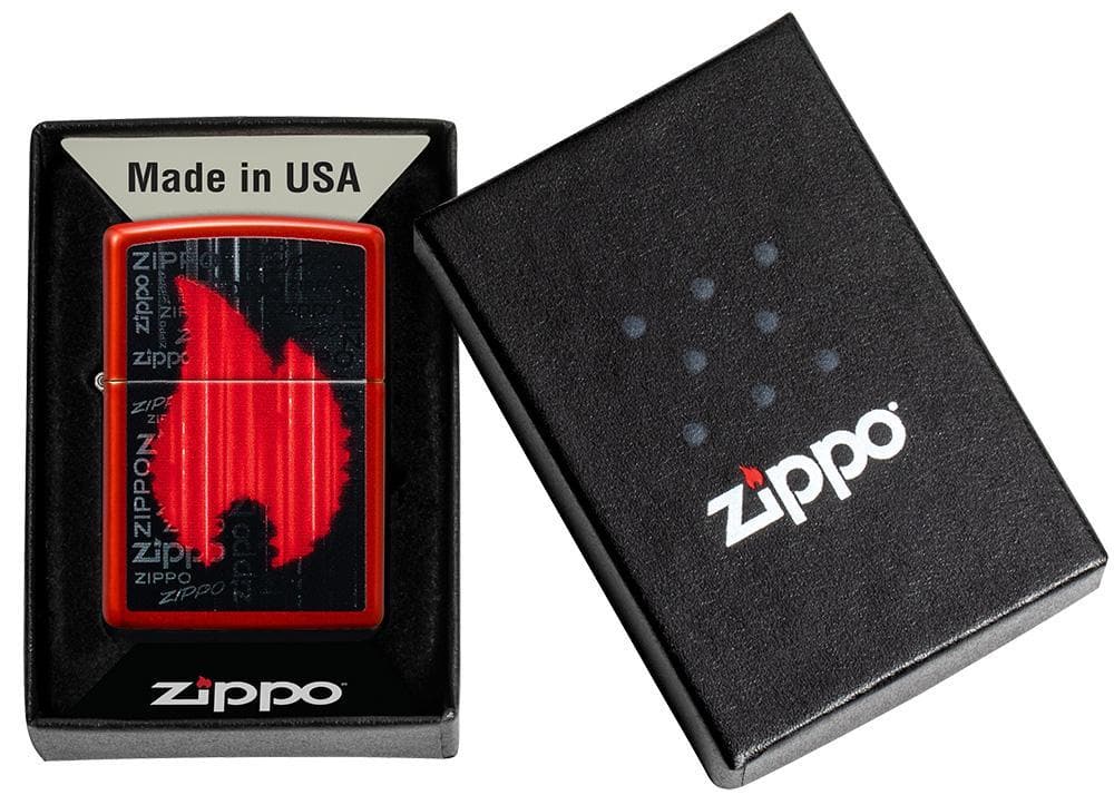 Zippo 49584 49475 Flame Logo Design Metallic Red Windproof Lighter, Classic Model, Red - OUTBACK