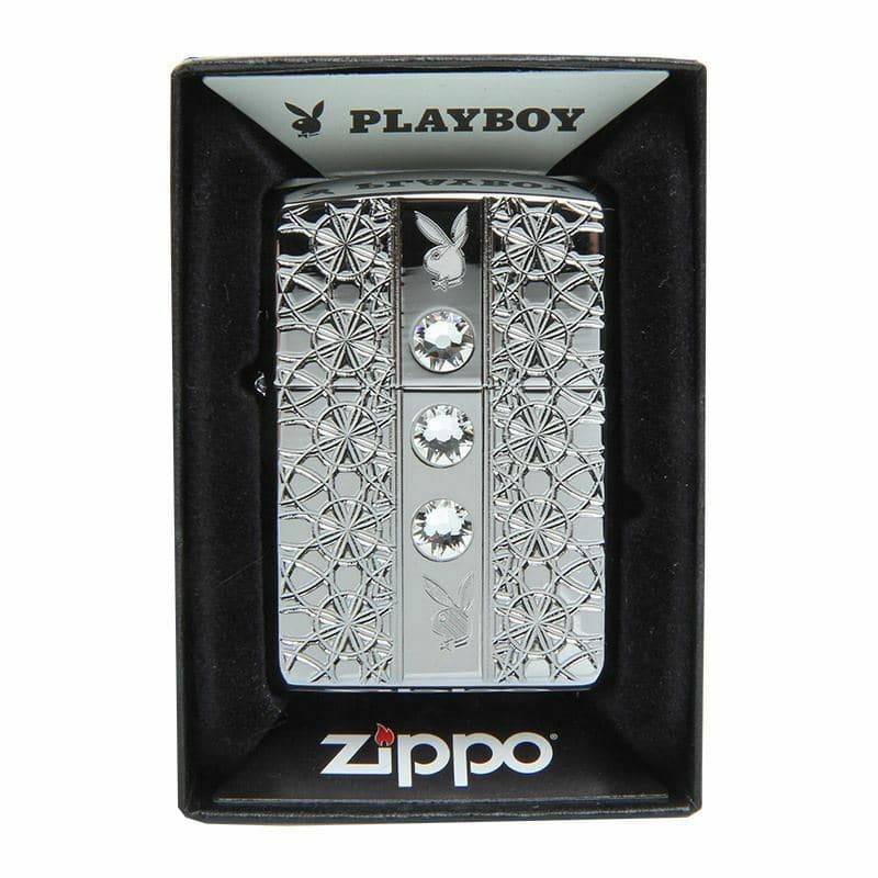 Zippo 28964 Playboy Crystal Armor High Polish Chrome Windproof Lighter, Classic Model, Silver - OUTBACK