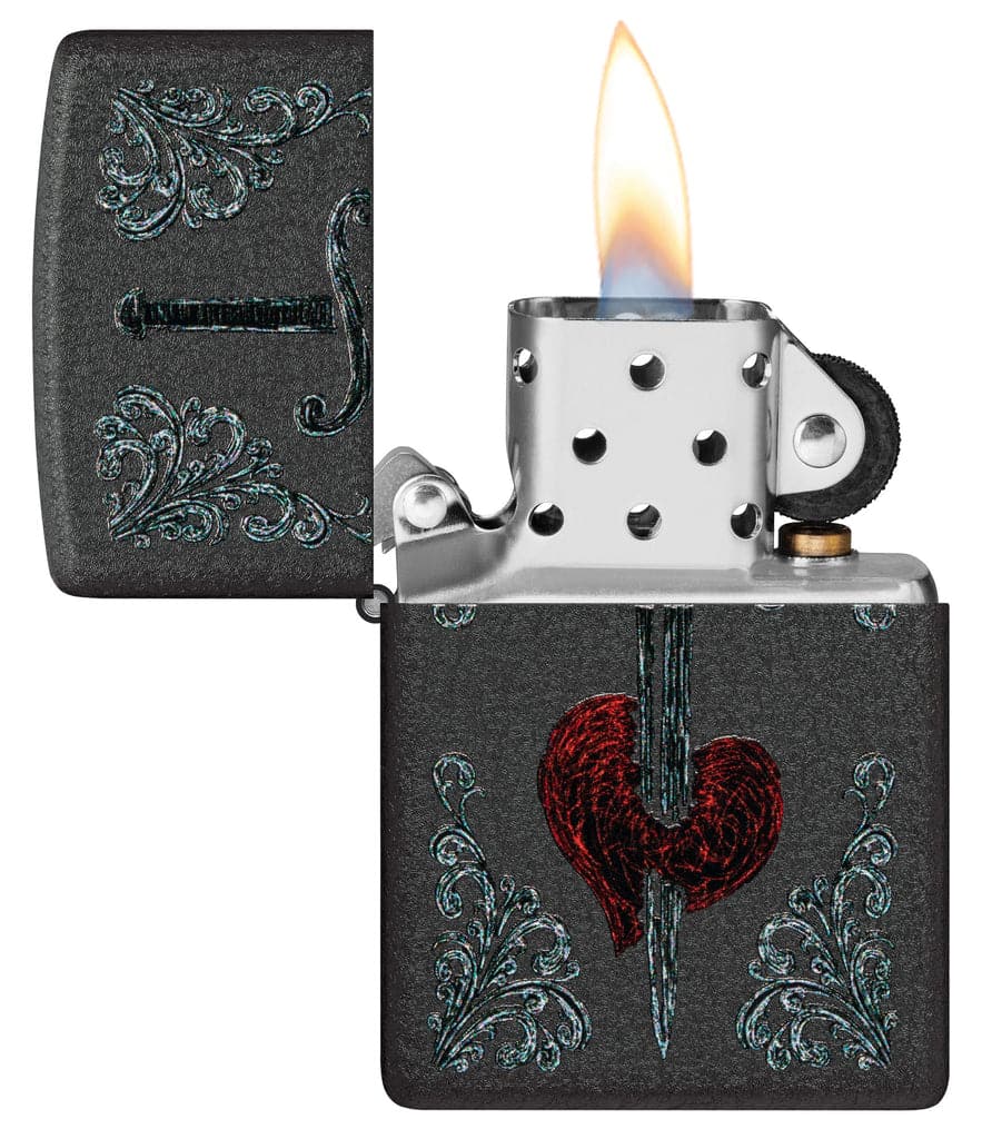 Zippo 48617 236 Heart Dagger Tattoo Design Black Crackle Windproof Lighter - OUTBACK