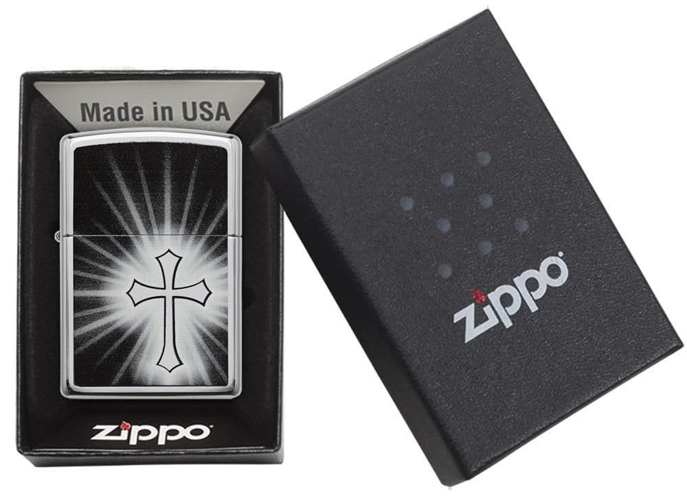 Zippo 29074 Reflective Cross High Polish Chrome Windproof Lighter, Classic Model, Silver - OUTBACK