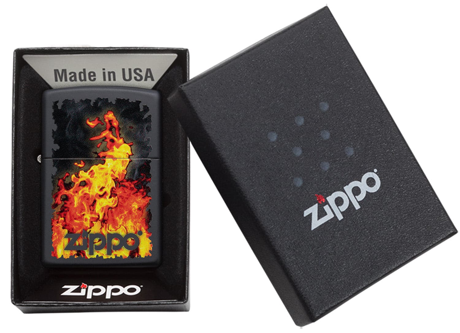 Zippo CI412316 218 Fire with Zippo Design Black Matte Windproof Lighter, Middle East Model, Black - OUTBACK