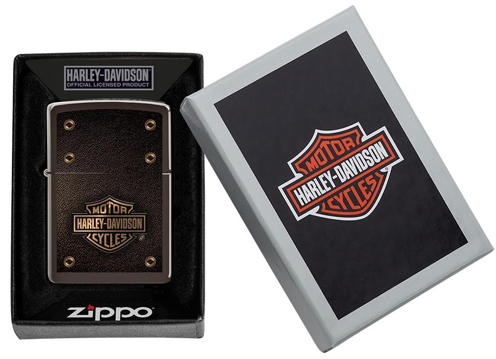 Zippo 49466 49180 Harley-Davidson Logo Leather Design Brown Windproof Lighter, Harley-Davidson Model, Brown - OUTBACK