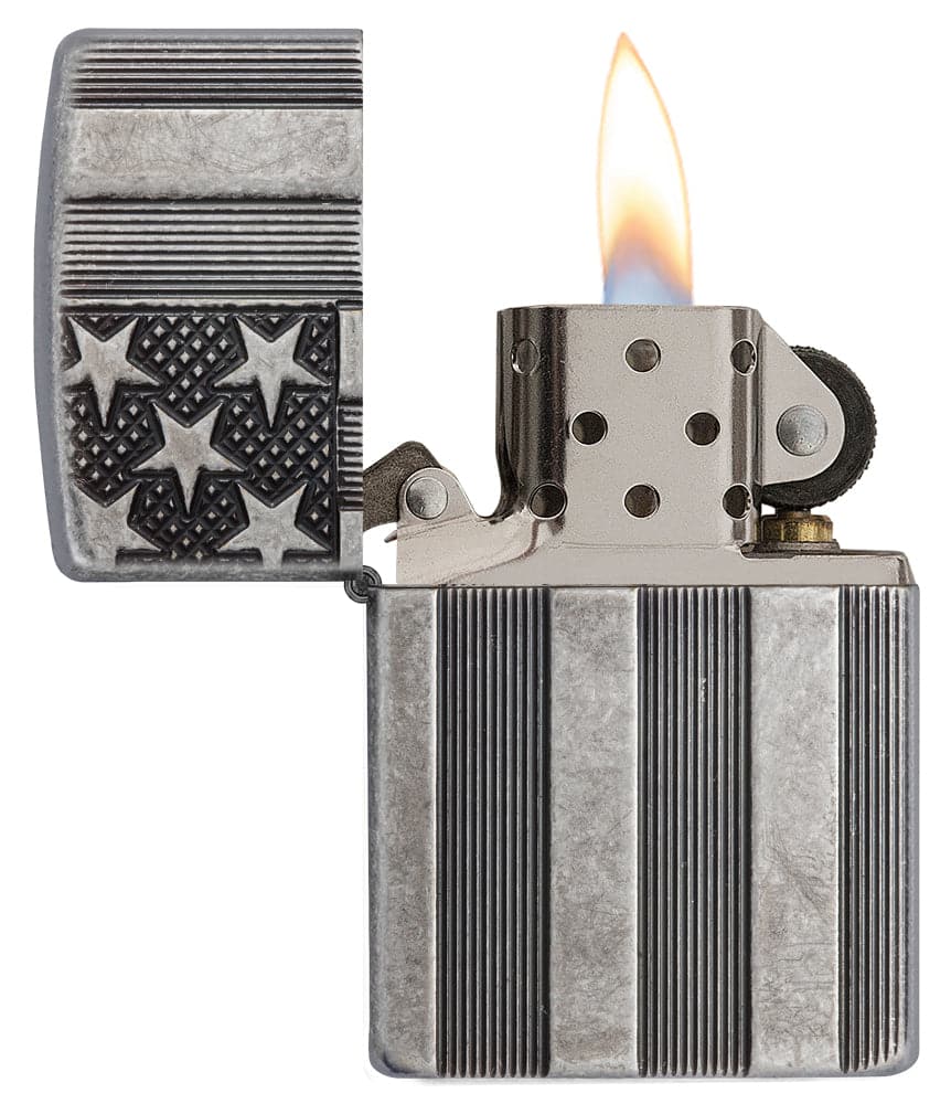 Zippo 28974 US Flag Armor Chrome Windproof Lighter, Classic Model, Silver - OUTBACK