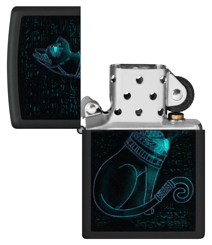 Zippo 48582 218 Black Light Spiritual Cat Design Black Matte Windproof Lighter - OUTBACK