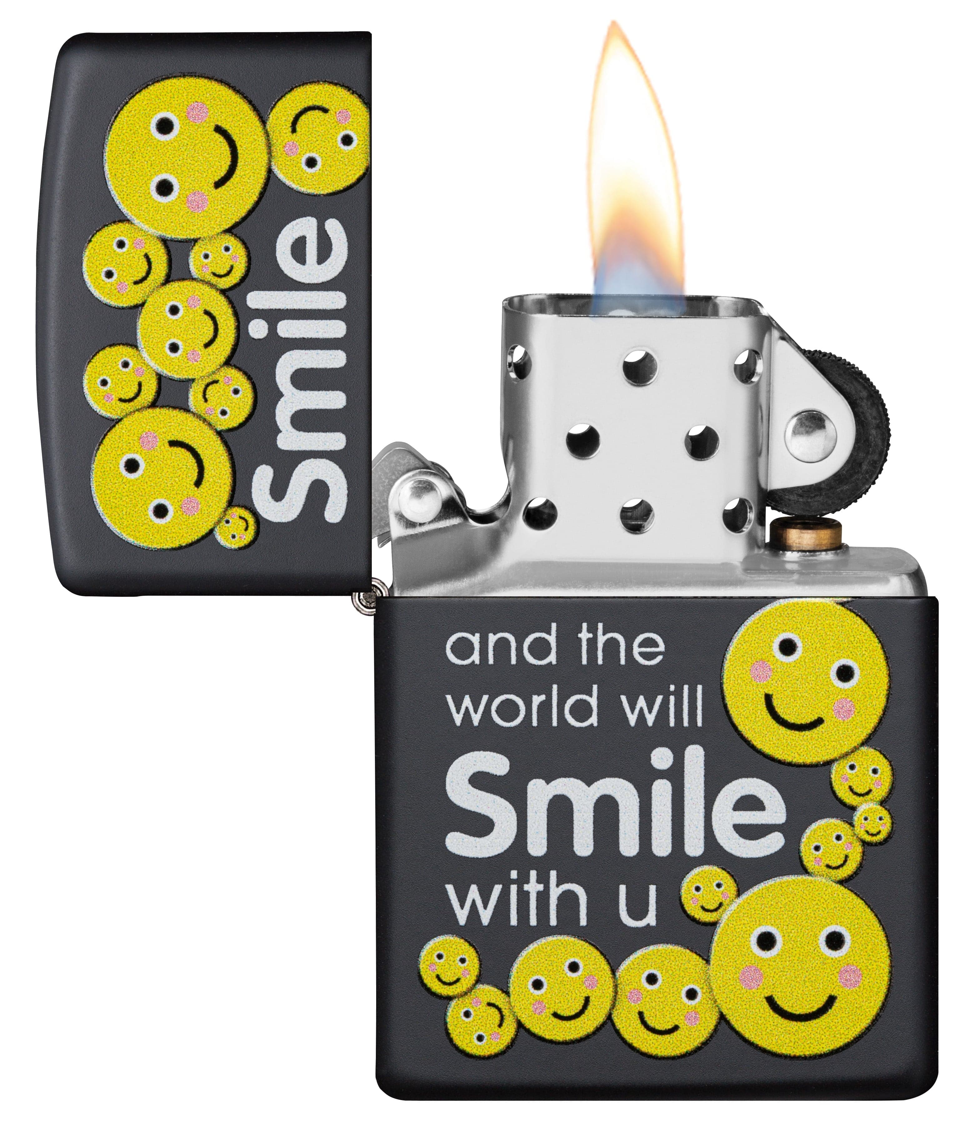 Zippo CI412239 218 Smile Design Black Matte Windproof Lighter, Middle East Model, Black - OUTBACK