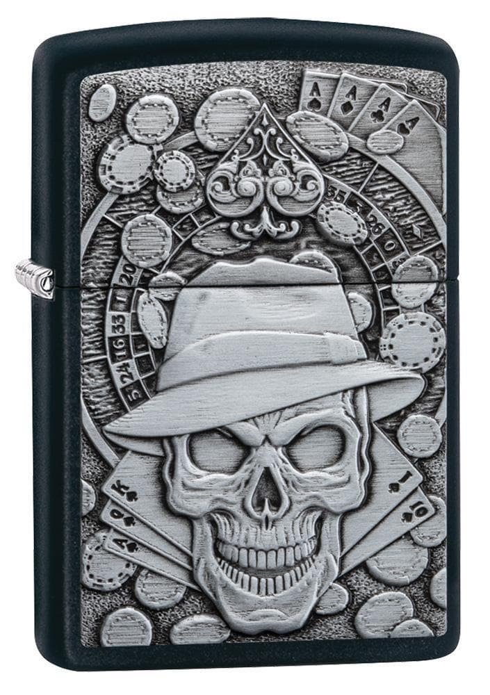 Zippo 49183 218 Gambling Skull Black Matte Windproof Lighter, Classic Model, Black - OUTBACK