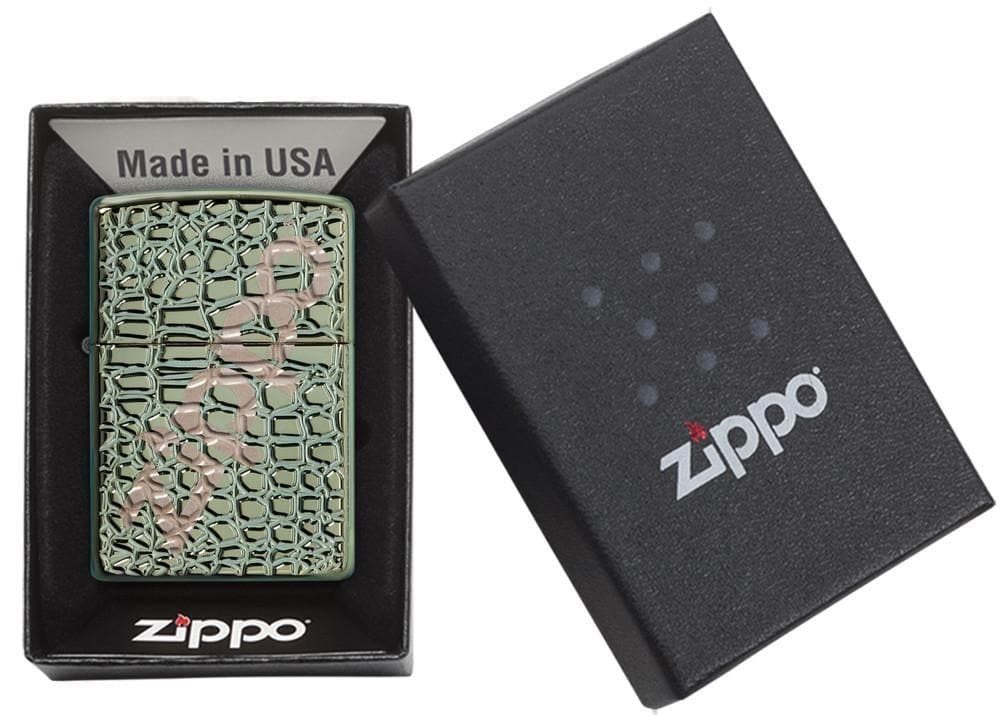 Zippo 29525 Armor Alligator Lighter Polish Green, Armor Model, Green - OUTBACK