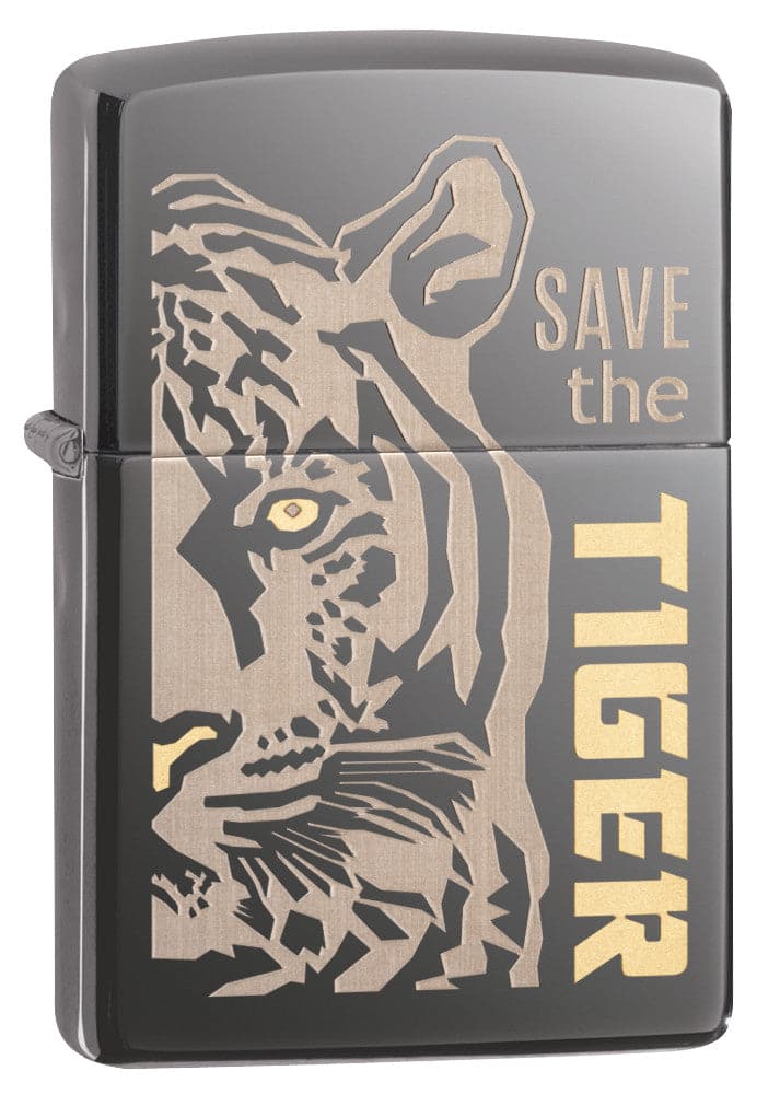 Zippo MP402957 150 Save The Tiger Design Black Ice Windproof Lighter, Middle East Model, Black - OUTBACK