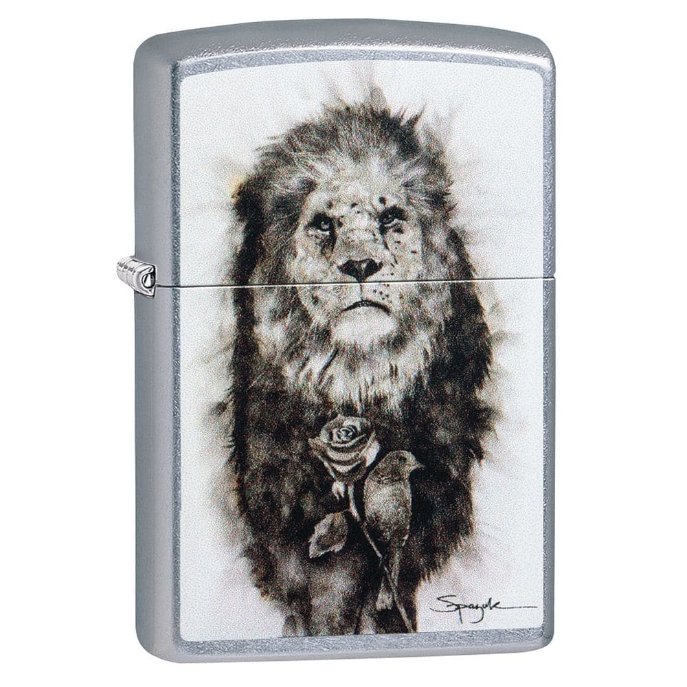 Zippo 49088 Spazuk Lion & Rose Street Chrome Windproof Lighter, Classic Model, Silver - OUTBACK