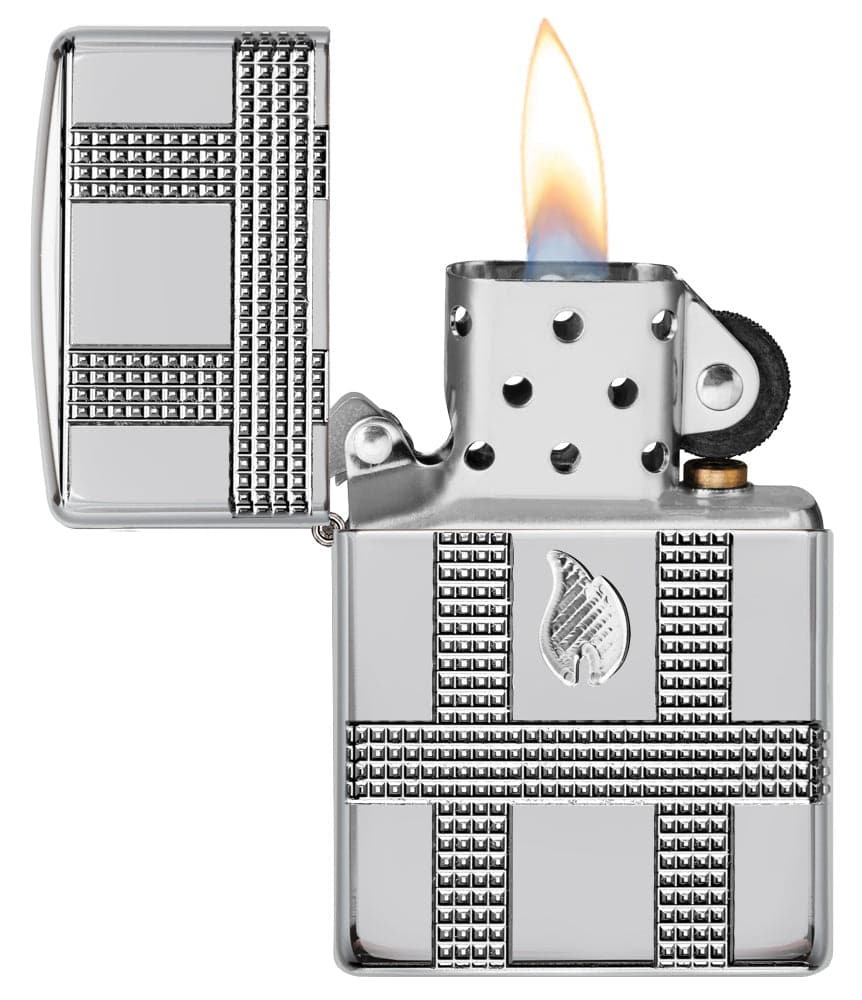 Zippo 49079 167 Zippo Geometric Design High Polish Chrome Windproof Lighter, Classic Model, Silver - OUTBACK