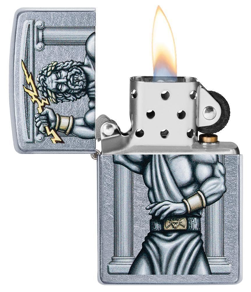 Zippo 49137 Zeus Design Street Chrome Windproof Lighter, Classic Model, Silver - OUTBACK