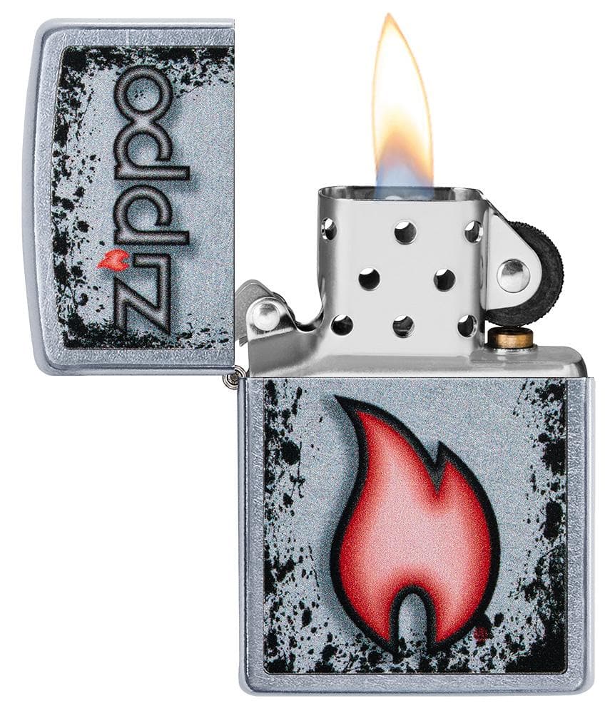 Zippo 49576 207 Zippo Flame Design Street Chrome Windproof Lighter, Classic Model, Silver - OUTBACK