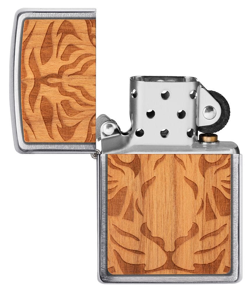 Zippo 49707 200 WOODCHUCK USA Cherry Tiger Head Emblem Brushed Chrome Windproof Lighter - OUTBACK