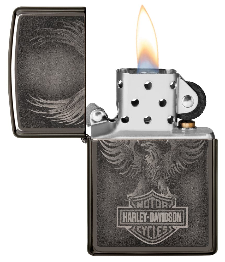 Zippo 49044 150 Harley Davidson Eagle Black Ice Windproof Lighter, Classic Model, Black - OUTBACK