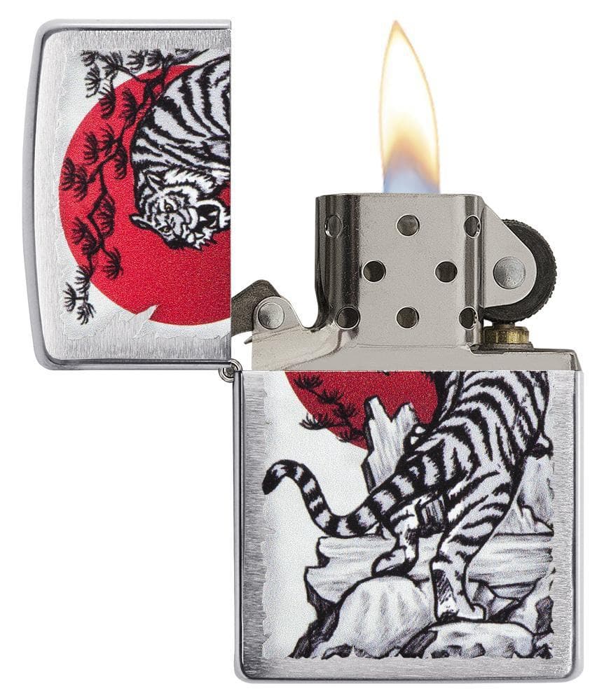 Zippo 29889 Asian Tiger Design Brushed Chrome Windproof Lighter, Classic Model, Silver - OUTBACK